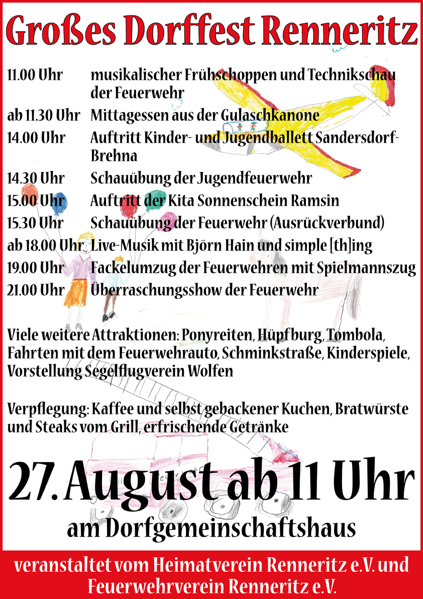 Plakat Großes Dorffest Kinderfest Renneritz 2016